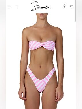 Bamba Swim Striped Pink Bandeau Bikini Set - Ursula Top and Cola Bottoms